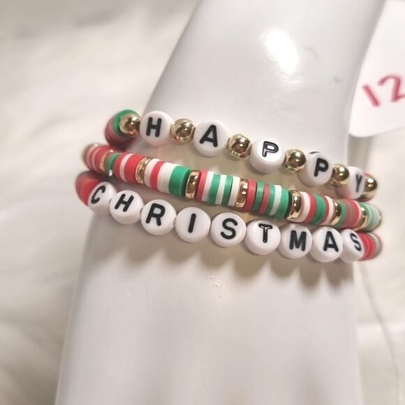 Cb3-12 CHRISTMAS STACKING 3 BRACELET SET charm adjustable - Picture 1 of 4